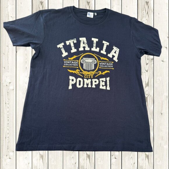 GL Italia Pompei Italy Souvenir 100% Cotton Short Sleeve T Shirt in Deep Navy - Picture 1 of 8